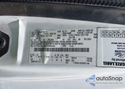 2014 Ford E-250 Commercial из США, поврежденный, VIN 1FTNE2EL8EDA48545